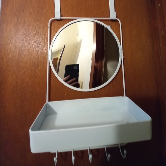 Rom to Room over the door hanging wall mirror with shelf and hooks white NWT - Picture 4 of 5
